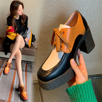 British style Super High Heel lace-up single shoes women 2021 spring and autumn color Square head coarse heel shoes retro thick bottom pine cake shoes tide