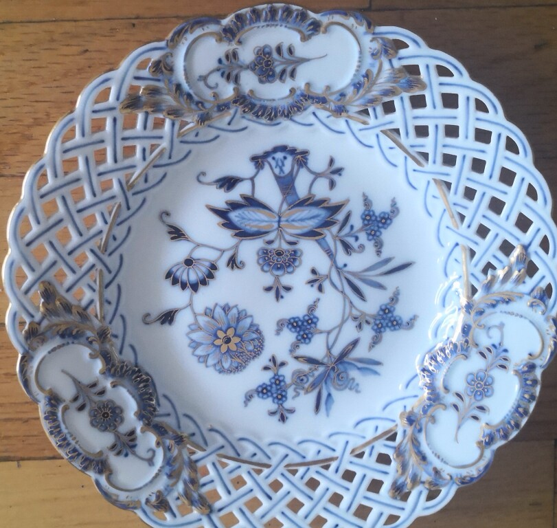 梅森掛皿メイソン  MEISSEN 德国名瓷meissen梅森手绘青花金洋葱镂空盘评价- 淘宝网