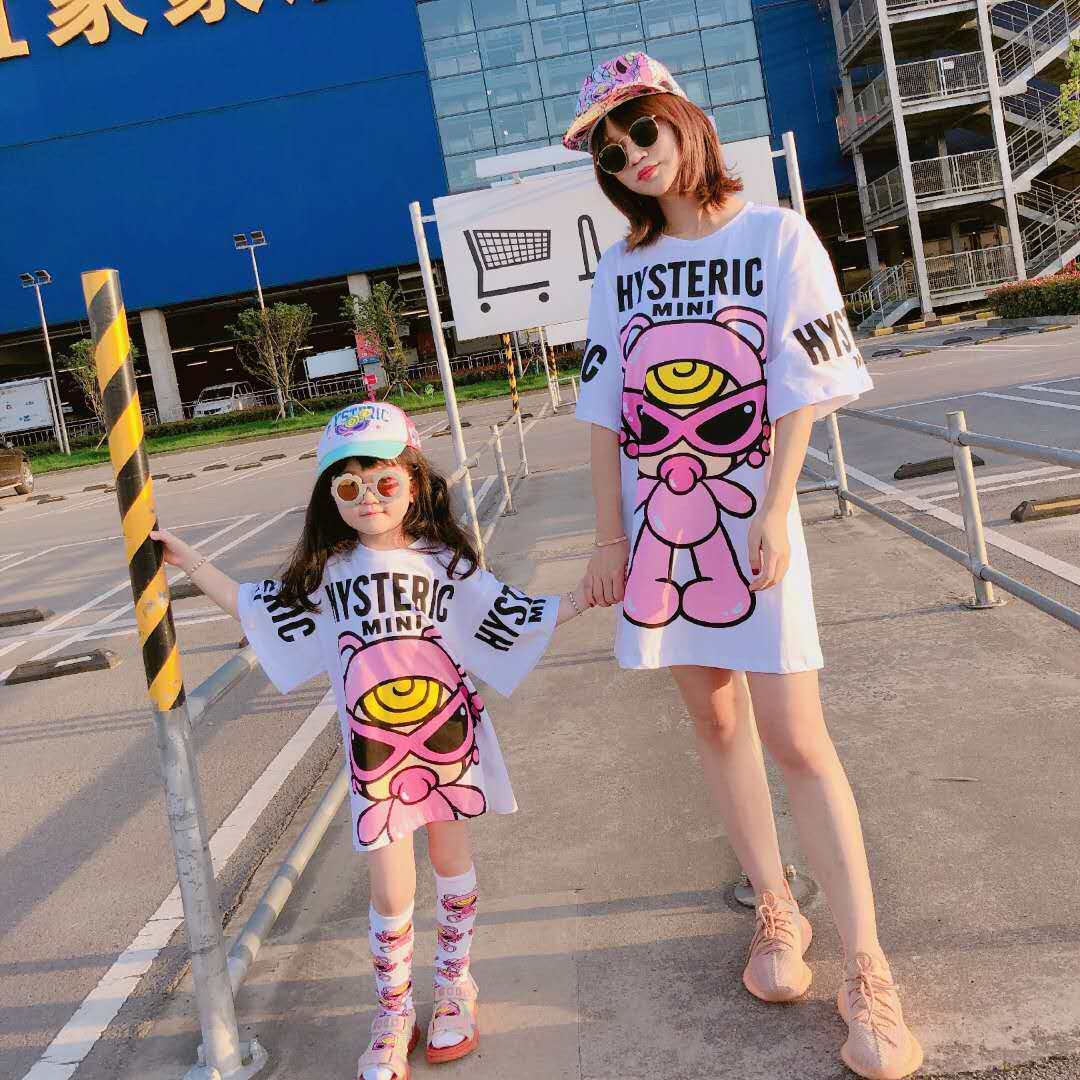 ins exploits short sleeve pro dress 2022 new mother women dress summer foreign dress girl long version pure cotton t-shirt