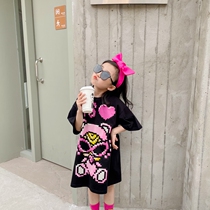 Pacifier parent-child clothing 2021 new female summer dress foreign girl long cartoon T-shirt skirt tide