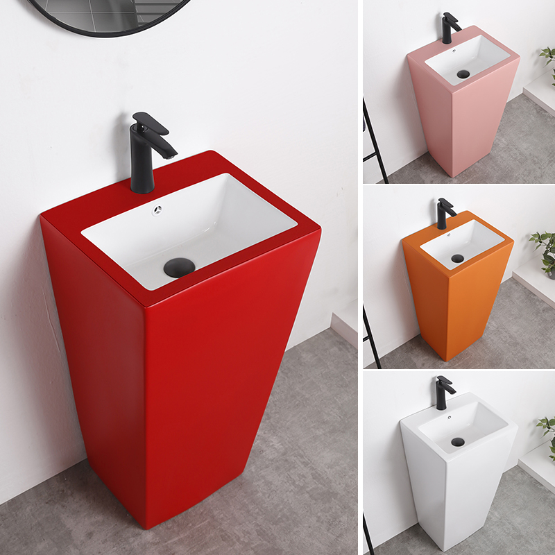 Household ceramic column basin washbasin washbasin integrated floor-to-ceiling small apartment bathroom balcony washbasin