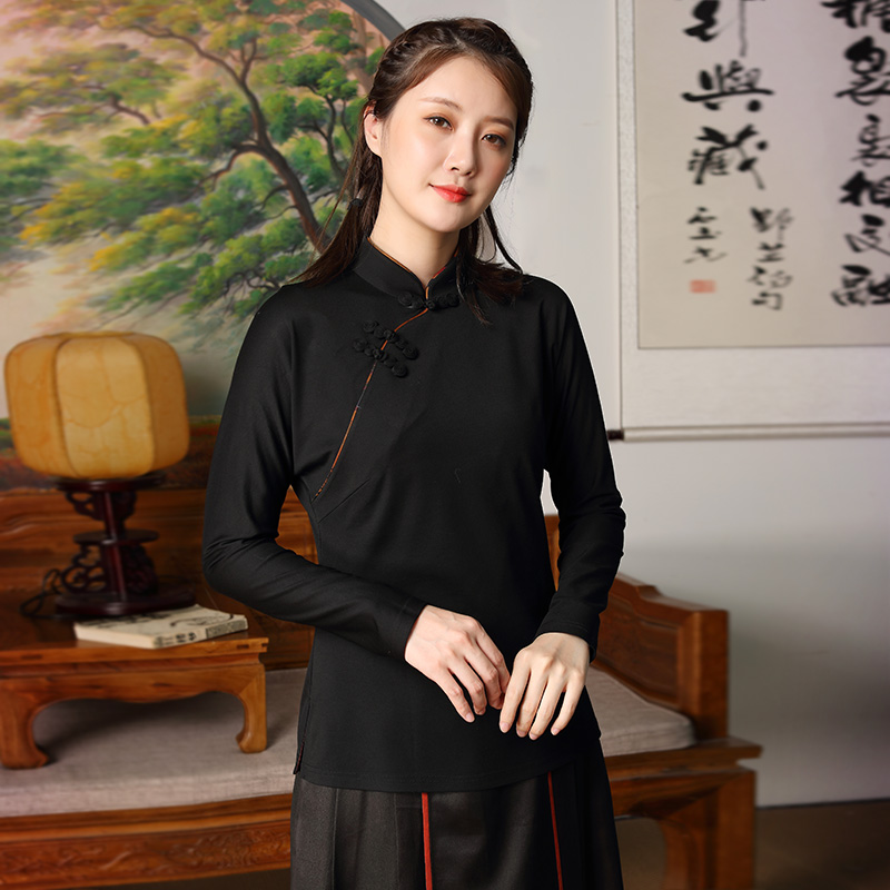 Autumn Water Ballad Original Epiphany current year elastic cotton qipao with bottom blouse to collect waist display slim retro shirt jacket