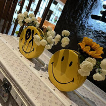 Cure Decompression Smiley Face Vase Trend Art Home Office Decoration Pendulum rond rond en céramique pot de fleurs