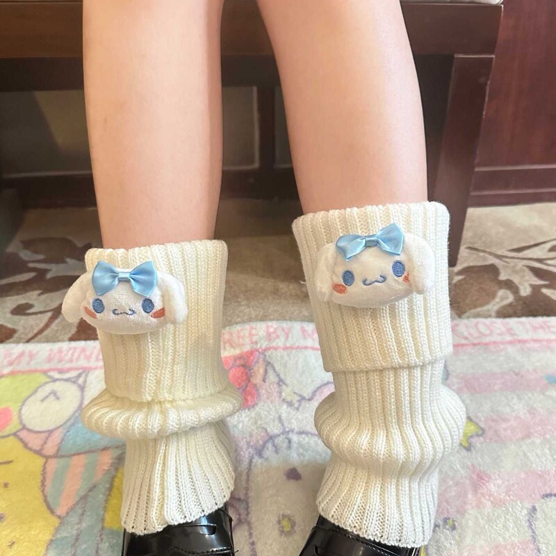 Japanese-Style Lolita Kt Cat Kuromi Sock Covers Knitted Striped Sock Covers Arm Sleeves Jk Girl Calf Sock Covers Slouch Socks