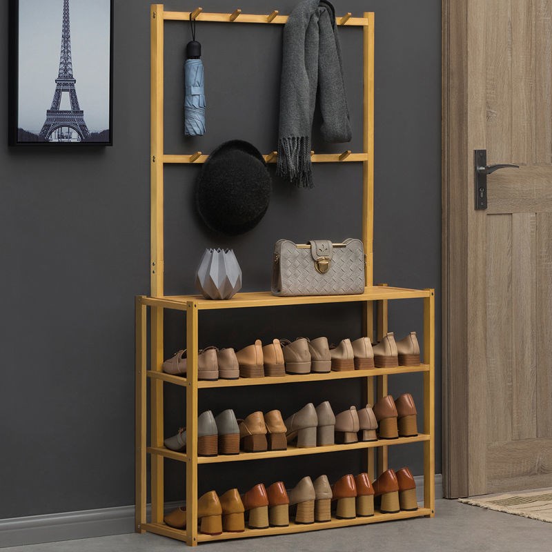 Shoe shelf solid wood simple multi-layer shoe cabinet home storage dustproof door rack special clearance dormitory artifact