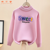 Girls one-piece fleece sweater sweater 2022 autumn and winter new style plus velvet thickened tops in big childrens sweaters with foreign style