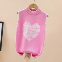 Girls sweater vest spring and autumn little girl baby woolen vest childrens fleece knitted vest to keep warm in autumn and winter