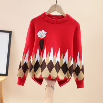 Girls sweater autumn and winter style 2021 new childrens spring and autumn middle-aged and older childrens sweater pullover warm sweater for girls