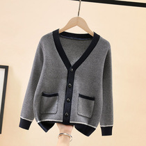 Girls cardigan sweater 2021 new middle and big childrens knitted sweater woven baby linen spring and autumn foreign style coat