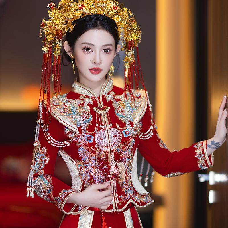 Xiuhe clothing свадебная одежда 2025 новая свадьба невесты новое китайское элитное платье бархатное маленькое свадебное шоу кимоно