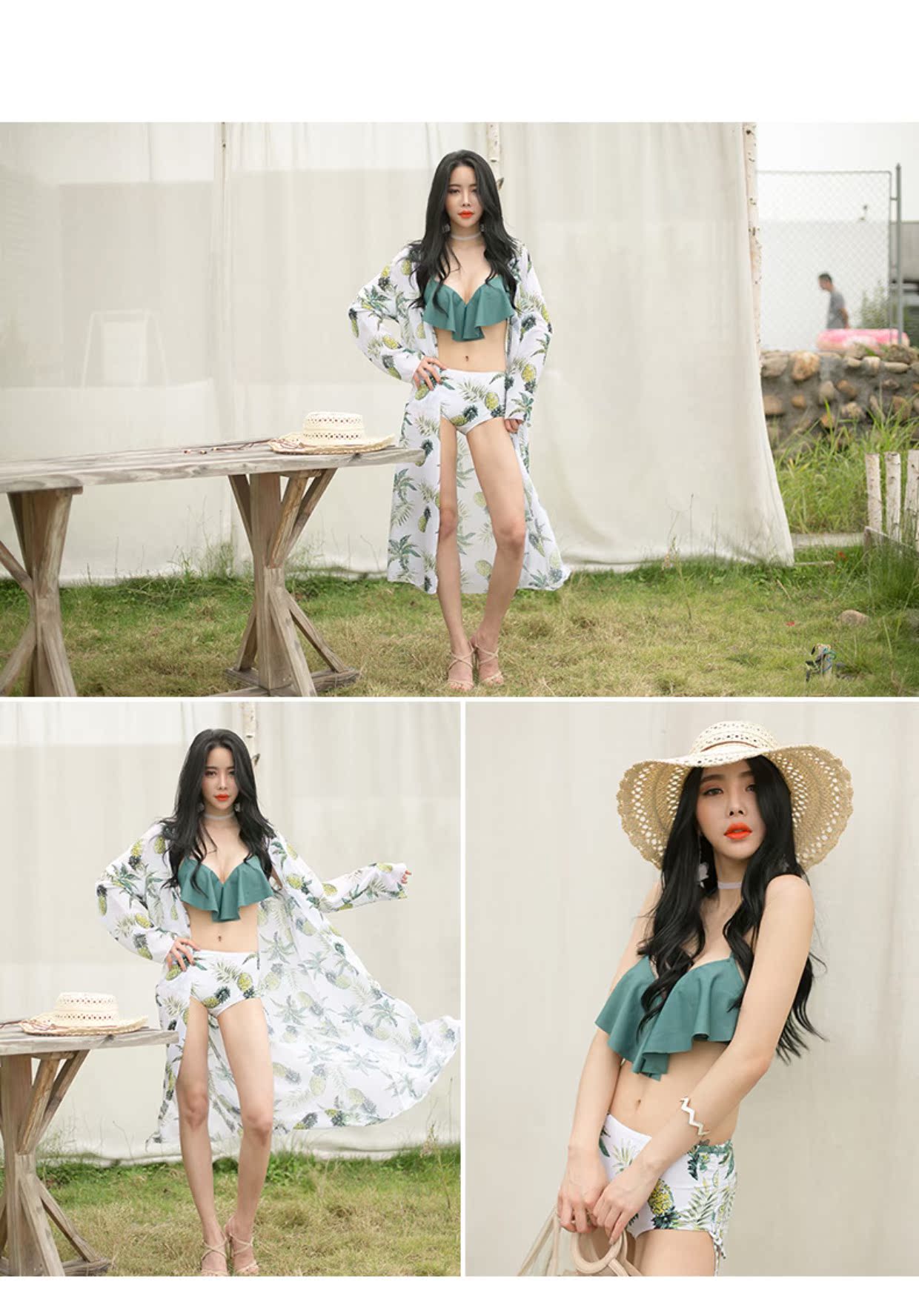 Áo tắm nữ xù lông Hàn Quốc in ba mảnh bikini nóng bỏng gợi cảm ba điểm 2019 siêu cổ tích mới - Bikinis ao tam xuan thu