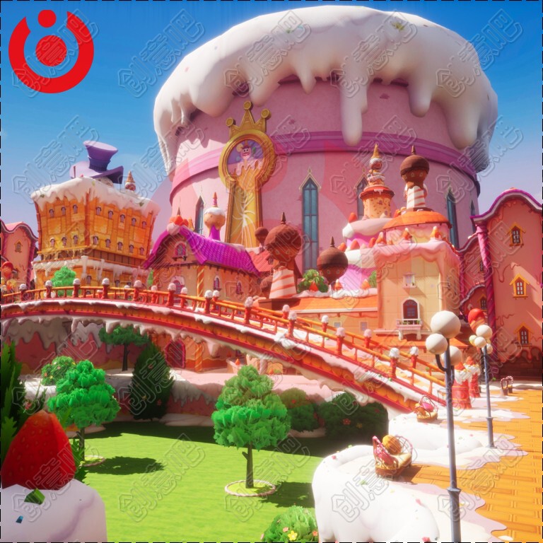 Ue5 Unreal Cartoon Stylized Candy Cake City Game Scene 3D Model Max Fbx Blender
