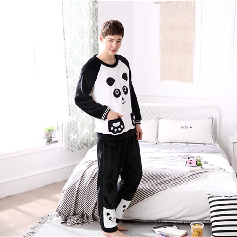 Đồ ngủ nam nam dày mùa đông cộng với nhung ấm san hô lông cừu mùa đông flannel XL cộng với phân bón mã 230 kg nguyên chất đồ bộ cao cấp
