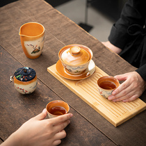 Kongfu tea suit home living room minimalist ceramic dry tea tray light lavish modern small set of gift boxes