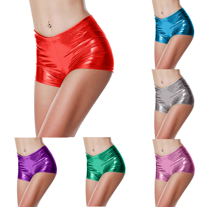 Colorful Shorts for Women, Stage Performance Outfit, Elastic Waist Boxer Shorts, Gold Foil Patent Leather Bar Sexy Hot Pants