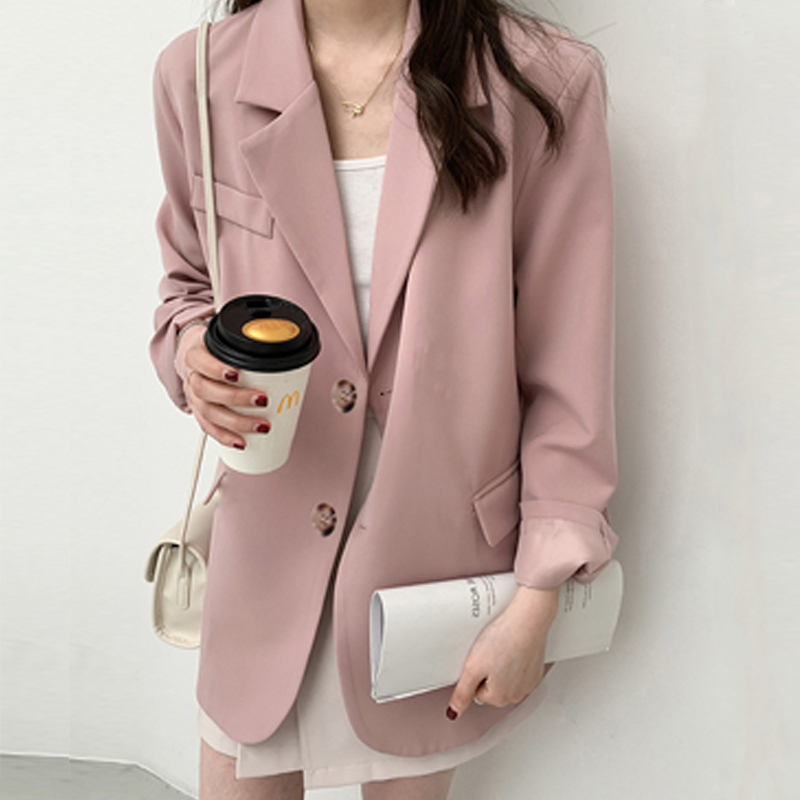 Trendy Pink Blazer for Women, Versatile Spring and Autumn Jacket, Petite Korean Style Loose Casual Suit ins Fashion Trendy Pink Blazer for Women, Versatile Spring and Autumn Jacket, Petite Korean Style Loose Casual Suit ins Fashion