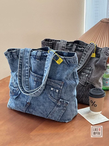 Модная дизайнерская джинсовая универсальная вместительная и большая сумка на одно плечо