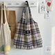 Original autumn and winter new 2022 Korean style retro all-match literary women's woolen plaid tote bag student one-shoulder women's bag