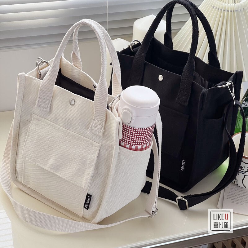 Original Design Three-Dimensional Multi-Pocket Tote Canvas Bag, Hand-Carry Lunch Box Bag, Simple and Versatile Handbag/Crossbody Bag