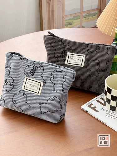 Оригинальная милая лампа, косметичка, портативная маленькая сумка клатч, сумка-органайзер, увеличенная толщина, в корейском стиле, с медвежатами