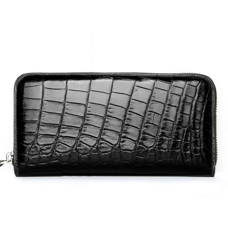Thailand imported real crocodile leather wallet men's leather long version zipper wallet crocodile belly clutch bag men