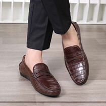 Thai Imports Authentic Avocado Leather Casual Shoes Men Business Upscale Beans Sneakers Genuine Leather Belly Leather Pair Shoes