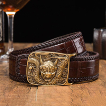 Thai Orthodox Siamese avocado avocado leather belt men Smooth Buckle Tiger Head Strap Middle Aged Casual Pants Strap