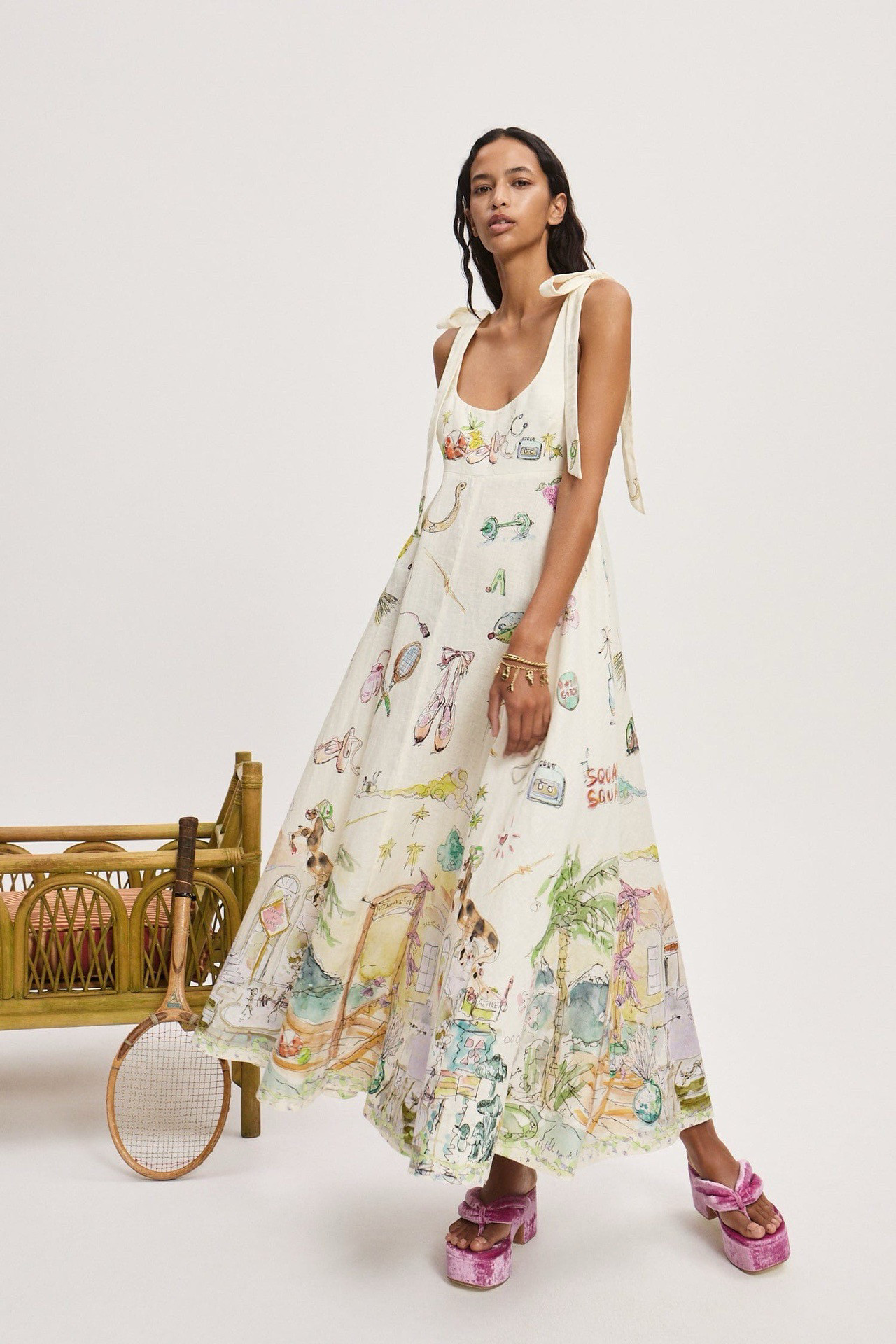 Alemais linen printed halter dress | eBay