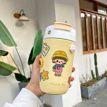 ins thermos cup female coffee accompanying Cup macaroons cute high appearance simple portable straw student Cup