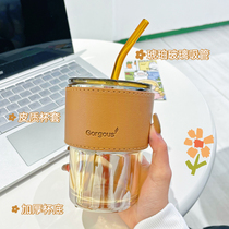 Korean version high face value water glass straw glass cup female anti-scalding with cover male large capacity coffee ins wind drink water cup