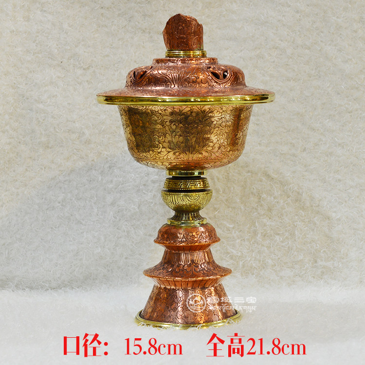 Nepal imports red copper ghee oil lamp by hand engraving 8 auspicious for lanterns for Buddha Changming lamp utiliti lamp with lid