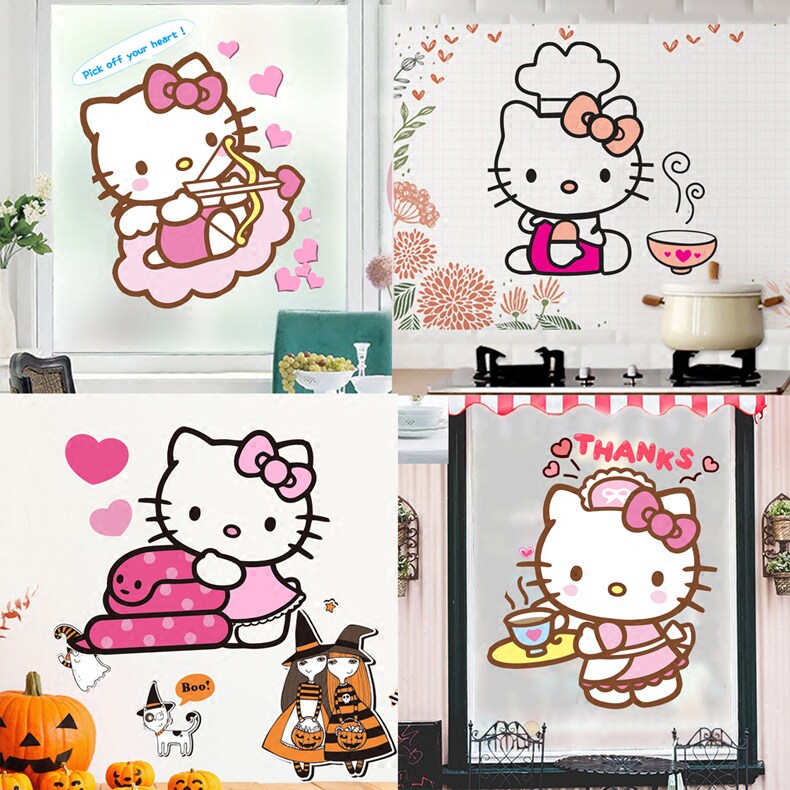 hello kitty KT cartoon toilet stickers wall stickers bathroom stickers waterproof refrigerator stickers car stickers door stickers glass stickers