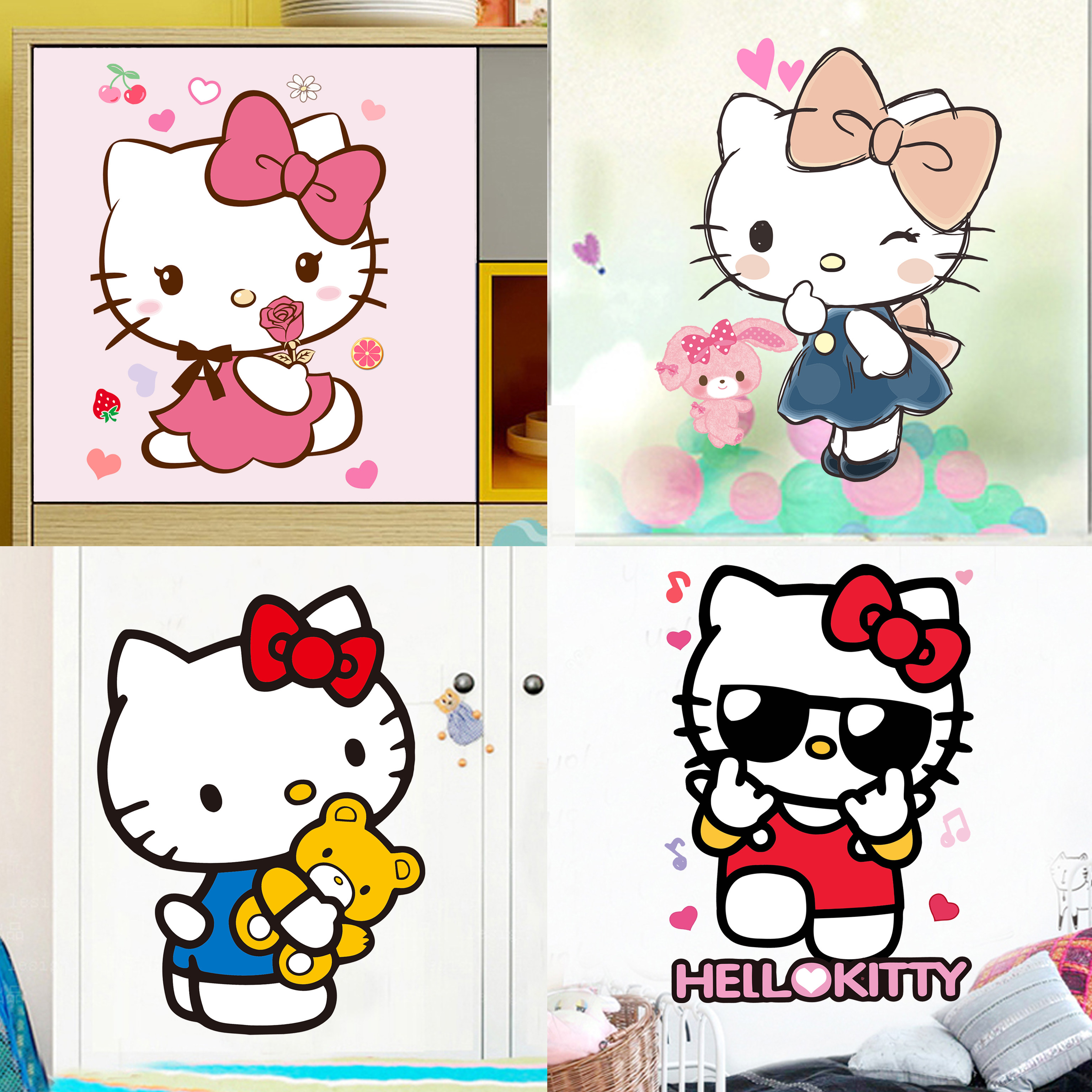 Hello Kitty children's room cartoon anime glass window stickers wall stickers stickers kindergarten wall stickers