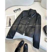 Black fur coat jacket woman short 2024 spring new Korean version Fashion display slim 100 lap pu leather jacket blouses