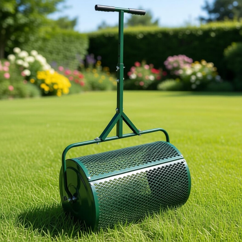 Fertilizer Spreading Machine with Push-Pull Rod, Lawn Garden Agriculture and Forestry Iron Basket Roller, Soil Surface Mulching Compost Applicator