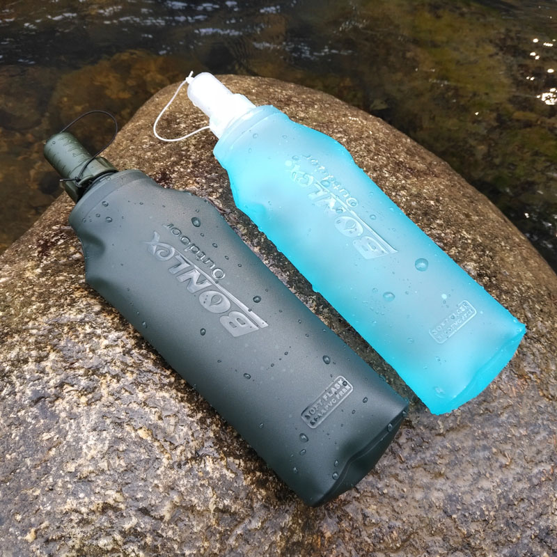 TPU food grade portable soft kettle Outdoor sports carry-on riding running Silicone water nozzle Travel folding water bag