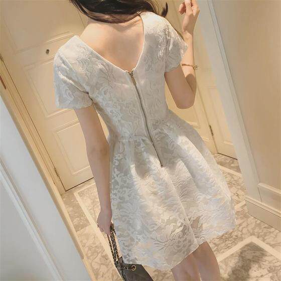 2022 Summer Fashion new women's version Korean version Fashion sashimi Lean Round Lead Lace Crochet short sleeves Underskirt Dress