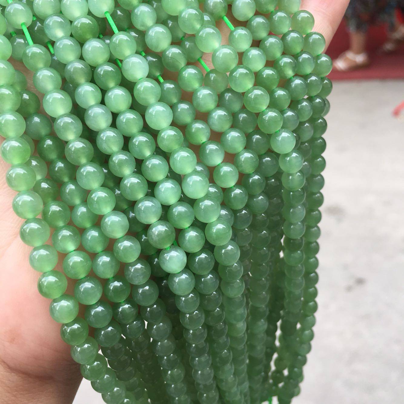 Natural and field jade handmade jade apple cider green 6 * 108 necklaces hand-string support for reexamination