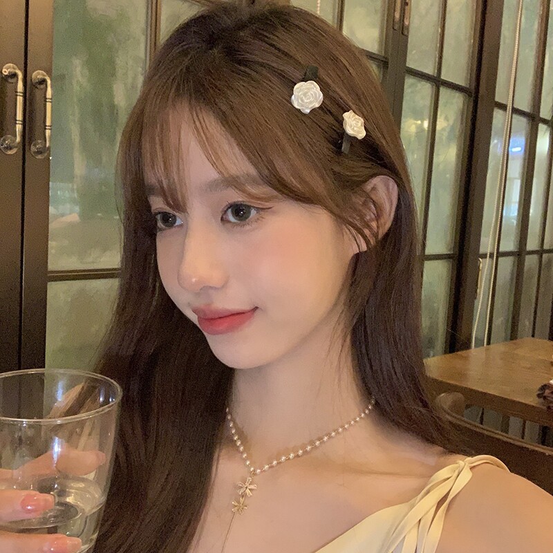 South Korea's new white camellia hairpin female simple side broken hairpin bangs clip cute duckbill clip edge clip