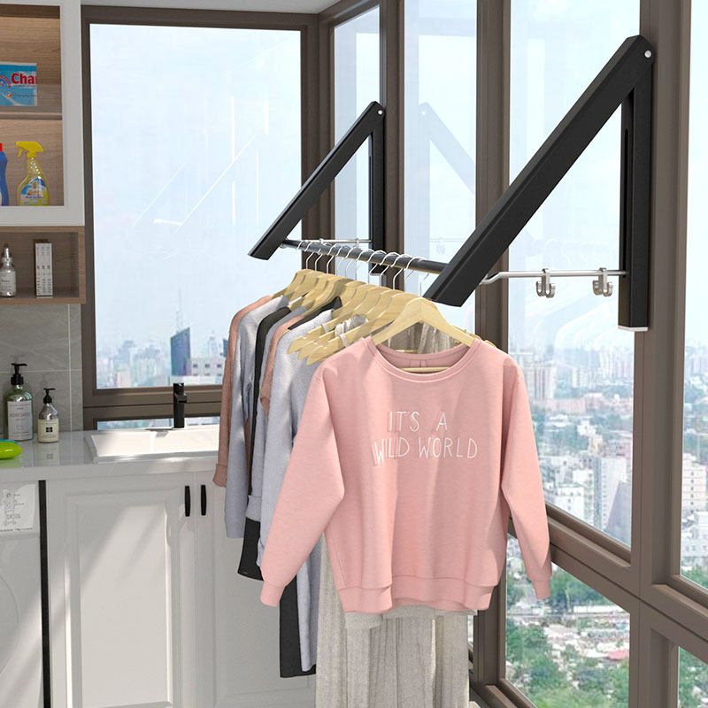 Folding invisible clothes rail wall hanging type punch-free hole clothes pole balcony retractable bay window indoor small apartment type drying rack