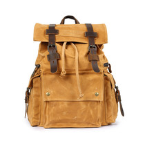 European and American retro backpack men crazy horse skin oil wax canvas bag drawstring outdoor travel backpack computer bag student tide