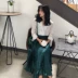 Mùa thu mới của phụ nữ Hàn Quốc phiên bản của các nếp nhăn thời trang trong phần dài váy eo cao Một từ váy + dài tay áo hai mảnh các kiểu chân váy Váy