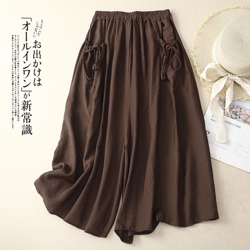 Japanese Export Brand Spring/Summer New Cotton and Linen Loose Slimming Casual Pants Retro Wide-Leg Cropped Pants Skirt