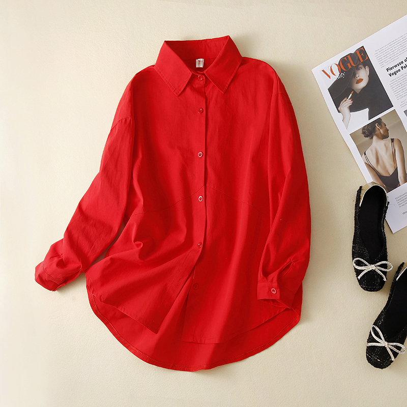 Solid Color Cotton and Linen Shirt Top 2026 Spring and Autumn Fashion Loose Linen Shirt Mid-Length Plus Size Women's Blouse