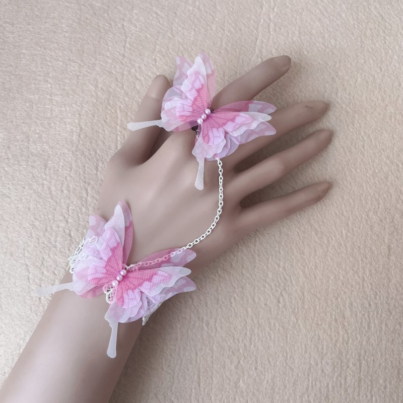Retro Dramas Han Dynasty Accessories Small Fresh Butterfly Bracelet with Ring Integrated Chain Back Chain Photo Photo Wrist Flower