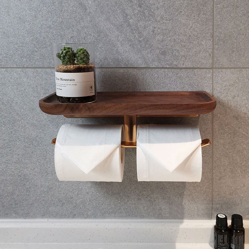 Paper towel rack bathroom North American black walnut brass toilet paper roll solid wood bathroom mobile phone paper rack