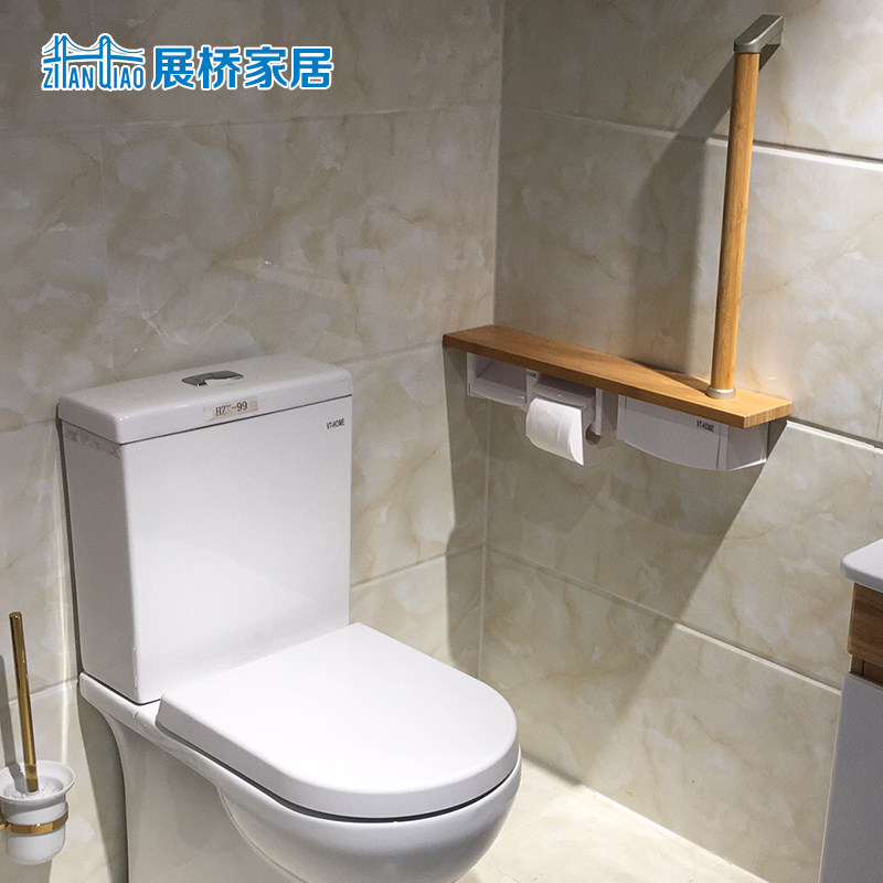 Japanese-style toilet with handrail tissue rack toilet multifunctional solid wood roll paper rack waterproof storage tissue box