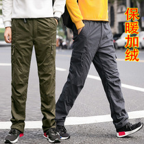 Cargo overalls mens velvet thickened straight tube loose tide brand multi-pocket mens casual pants work pants military pants