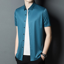 2021 summer new mens shirt mulberry silk short-sleeved lapel shirt