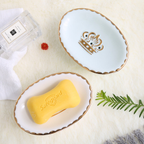 Soap box European leachate ceramic soap box creative soap dish oval bathroom double soap tray hotel soap box soap holder
